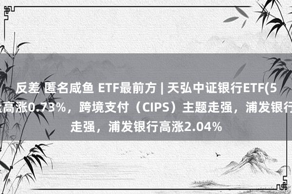 反差 匿名咸鱼 ETF最前方 | 天弘中证银行ETF(515290)早盘高涨0.73%，跨境支付（CIPS）主题走强，浦发银行高涨2.04%