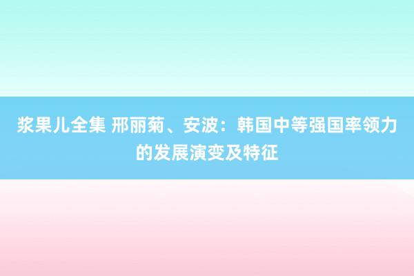 浆果儿全集 邢丽菊、安波：韩国中等强国率领力的发展演变及特征